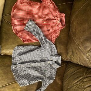 Lot of 2 Kids gingham Button-Down Ralph Lauren Shirts - Red and Blue